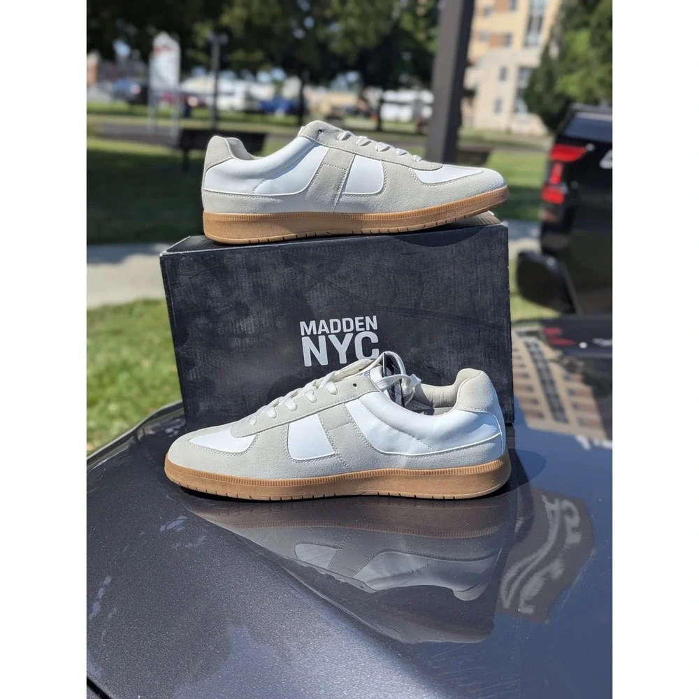 Minimalist Court Sneakers Gum Sole White Lace Up Madden NYC Men NIB 12